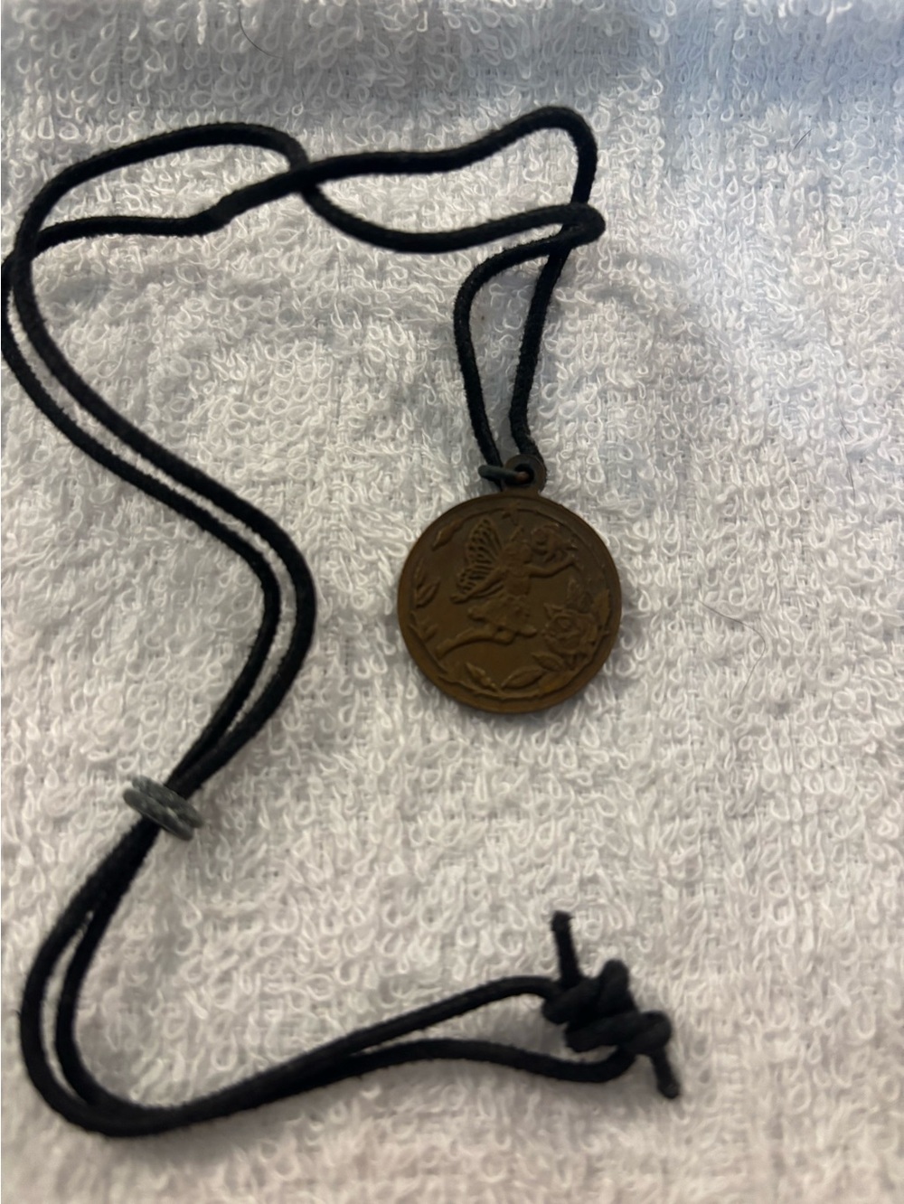 Vintage Fairy & wizard Pendant Necklace with Black Cord 25”